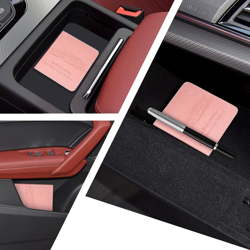 Peisicne 2-Pack Registration and Insurance Card Holder, Vehicle Glove Box Car Organizer with Magnetic Closure, Interior Pink Car Accessories for Documents, Cards, License Storage - Image 2